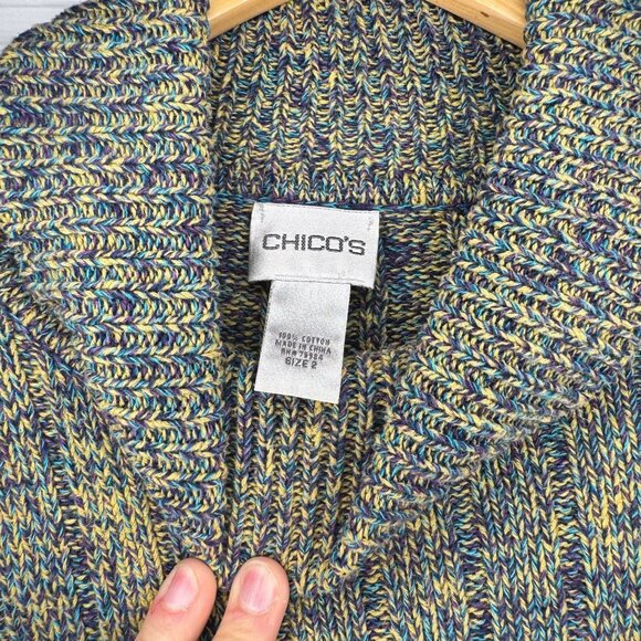 Chicos Womens Multicolor Ribbed Turtleneck Sweater SZ L Long Sleeve Cotton Blend - Picture 4 of 9